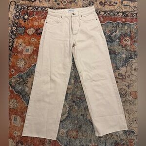 ZARA -The Grunge Pant - Size 0 Cream Colour Raw Hem Straight Leg